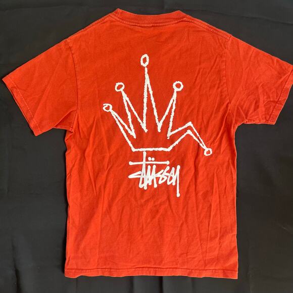 Stüssy Crown Logo Graphic Tee Small • Red Streetwear T-Shirt • Vintage Surf - Picture 1 of 10